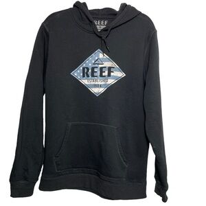 Reef Casual Style Hoodie Black American Flag Graphic w Logo Size L